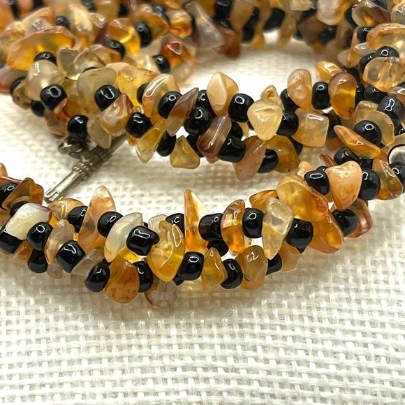 Chunky Necklace Triple Strands of Beads. Assorted brown tones - Picture 6 of 8